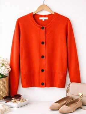 Loft Womens Sweater Button Up Long Sleeve Cable Knit Size Large